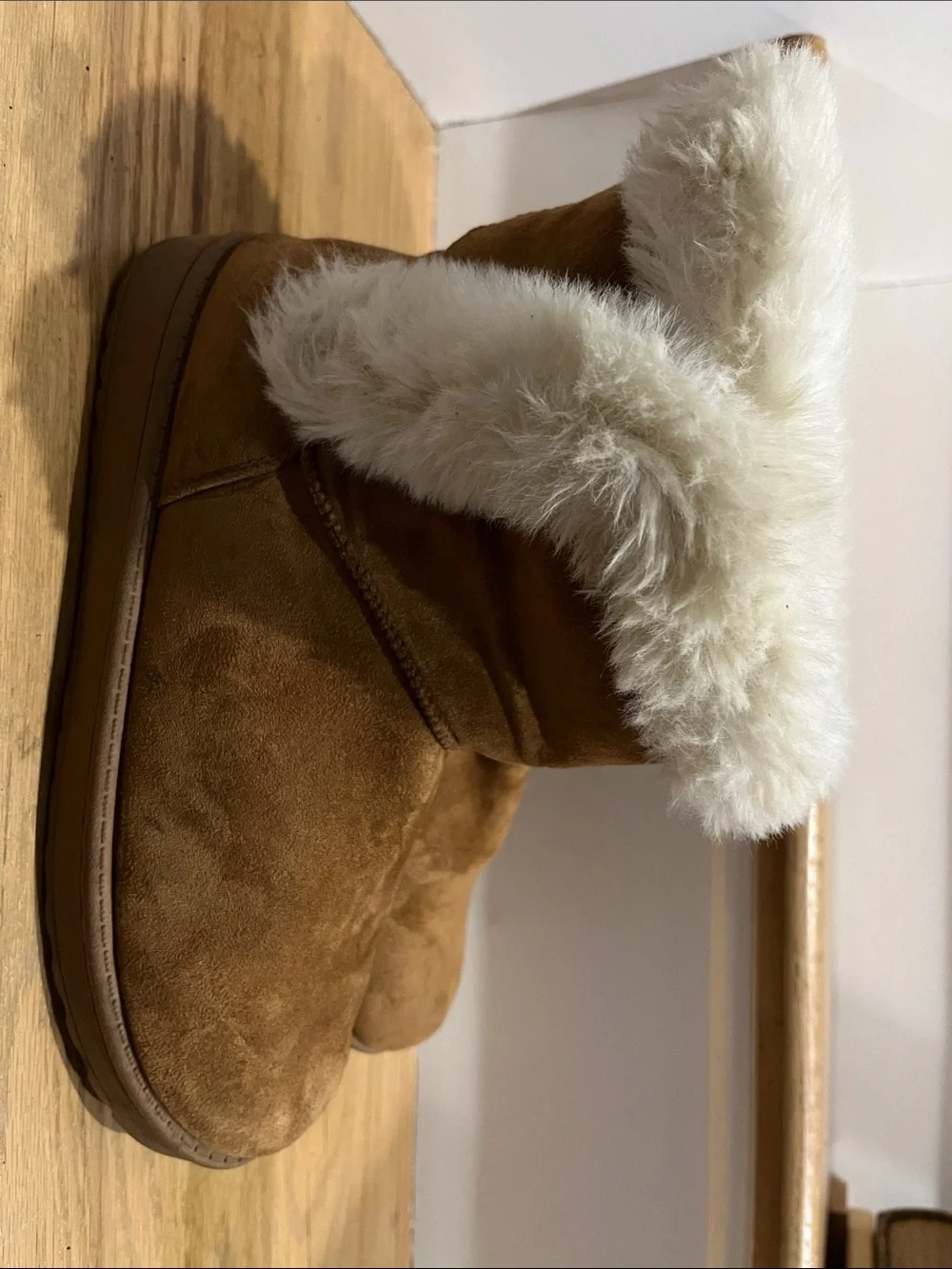 SO Chestnut Faux-Suede Winter Boots with Cream Shearling Cuff